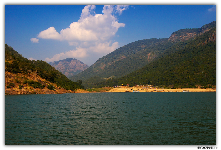 Kolluru huts from a distance during boat journey
