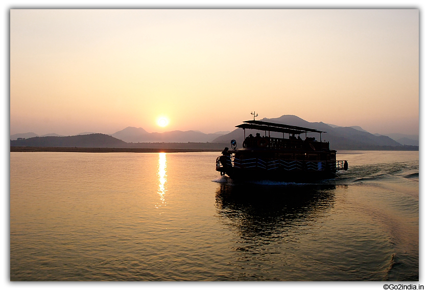 Sun going down and the launch on river Godavari