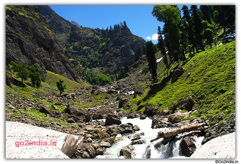 River flowing below Ice at Chandanwari