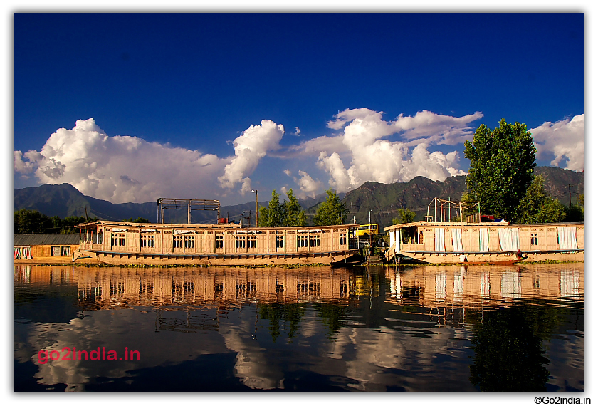 Houseboats anchored at the site of the Lake at Srinagar