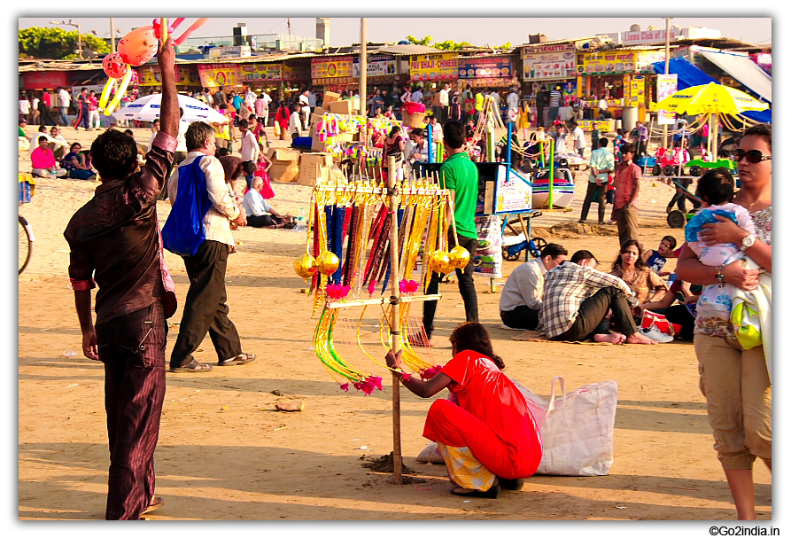 Selling toys, balloons and games at Juhu beach in Mumbai