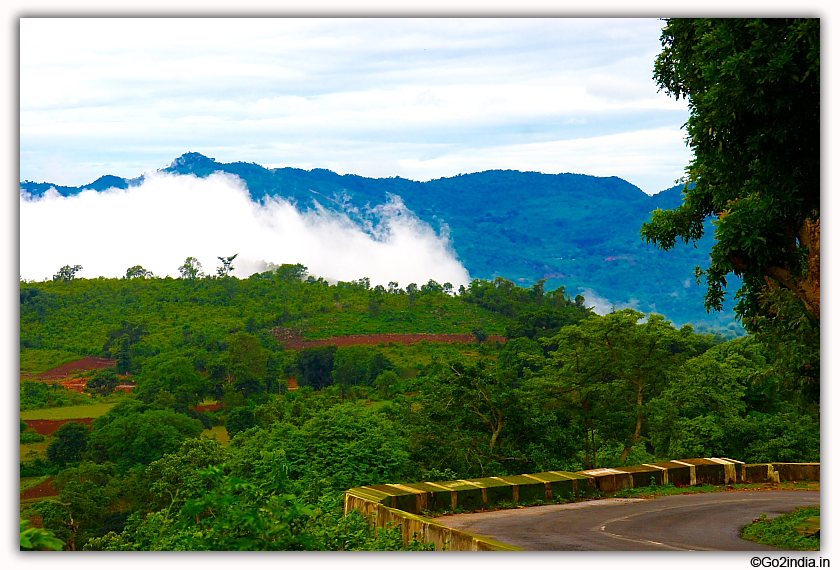 Road at bend during rain on the way to Araku
