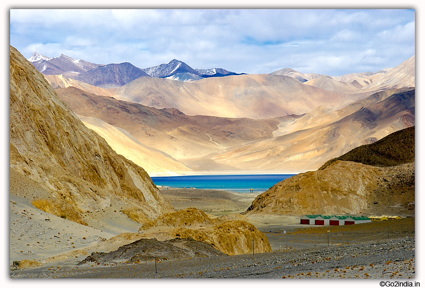 First view of Pangong Lake from a distance 