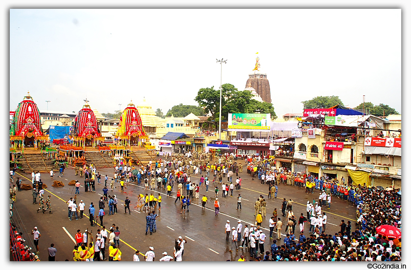 Three chariots during morning time of Car Festival 